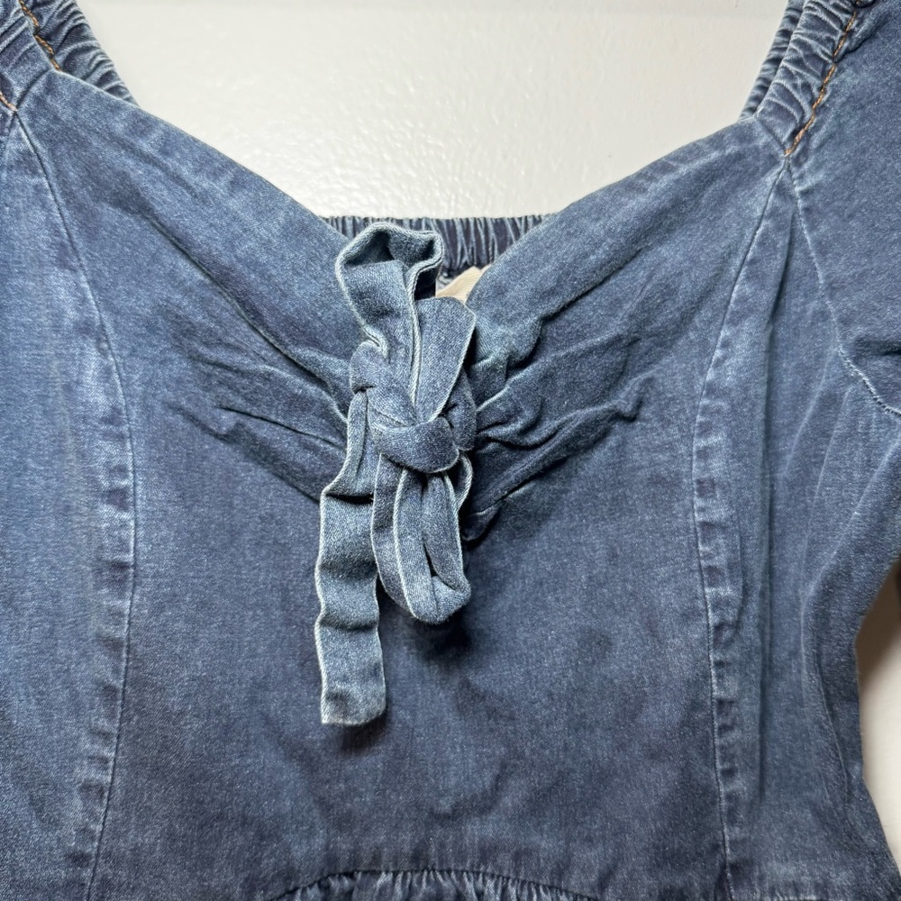 NWT Umgee Blue Denim Smocked Dress Ruffle Size Small Boho - Picture 3 of 6